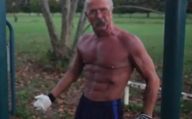 Super strong 64-year-old grandpa with a cool six-pack