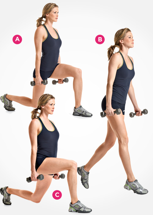 Lunges with girls' weightlifts